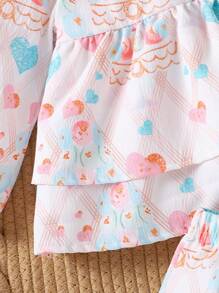 Toddler Girls Spring/Autumn 2pcs Set, Cute Floral French Oil Painting Inspired Pattern Princess Outfit - Multicolor - View 6