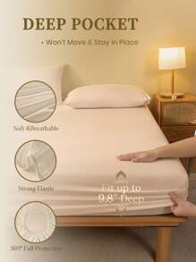 Solid Color Breathable Fitted Sheet, Suitable For Bedroom Use All Year Round - Khaki - View 4