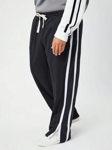 Manfinity VCAY Men's Plus Size Loose Casual Knit Long Pants - Black - View 3