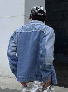 Manfinity EMRG 男式街头风格撞色单排扣口袋牛仔夹克 - 藍色 - 查看 8