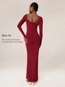 GLOWMODE Modal Long-Sleeve Red Fishtail Maxi Dress
