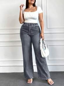 EURMUSE 97% Cotton Plus Size Women's Loose Fit Jeans With Regular Waistline - Grey - View 3