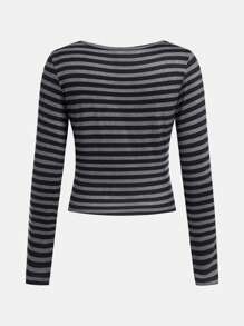 SHEIN 3pcs/Set Tween Girl Striped Cropped V-Neck Long Sleeve Top - Multicolor - View 4