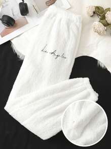 SHEIN Quần nỉ dài tay thêu họa tiết lông cừu màu trắng cho bé gái tuổi teen - trắng - Xem 3