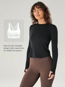 GLOWMODE Merino Wool TENCEL™ Slim Long-Sleeve Everyday Tee - Black - View 7