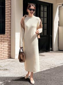 DAZY 女士简约立领针织毛衣裙，适合秋冬季