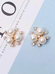 10pcs Faux Pearl Flower Shaped Rhinestone Buttons, Sparkling Crystal Hairpins DIY Handmade Crafts,White DIY Sewing Pendant, Minimalist Flower Shaped DIY Sewing, Decoration Clothes ,Sewing Accessory Christmas For Holiday Gift Giving - Gold - View 2