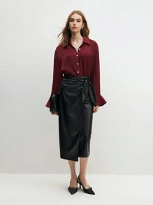 BizChic Blusa de trabajo elegante tipo commuter de color rojo Angola, camisas holgadas, blusas básicas para mujeres - Rojo - Ver 2