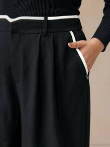 BizChic Plus Size Women's Elegant Straight Leg Office Pants With Contrast Color Trim - Black - View 4