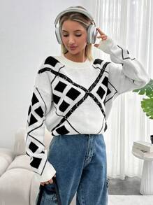 RueChic Women Round Neck Chain Detailed Cool Sweater Pullover - Black - View 5