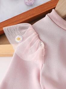 Baby Girl Autumn Casual Cute Daisy Embroidery Net Fabric Pink-Purple Dress, Essential For Everyday Outing & Home Wear