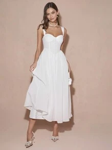 Enchnt 春冬浪漫女式白色甜心优雅无袖公主裙，甜美优雅装扮，适合情人节、圣诞派对、新年、生日、节日、甜蜜约会之夜、鸡尾酒会和舞会，礼服 - 白色 - 查看 7