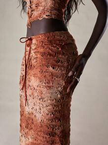 MISSGUIDED Distressed Maxi Skirt With Drawstring - Rust Brown - View 3