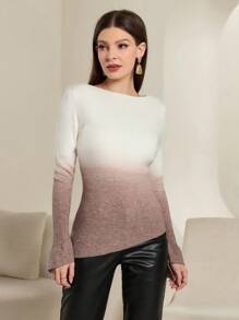 Modelyn 女士渐变色喇叭袖修身毛衣 - 白色 - 查看 8