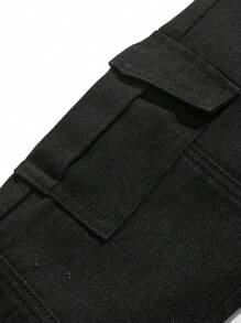 SHEIN Young Boy Street Cool Cargo Pocket Black Denim Tapered Jeans For Fall/Winter Clothes - Black - View 5