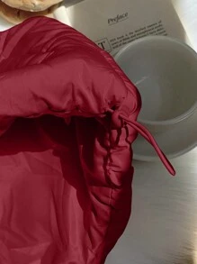Comfortcana Winter Zip Up Double Face Snap Button Corduroy Drawstring Vest Coat - Red - View 5