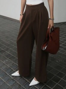 DAZY Solid Color Loose Straight Leg Pants With Elastic Waistband For Women,Women Dress Pants Fall