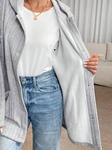 SHEIN Privé Women Grey Hooded Fleece Loose Jacket - Grey - View 7