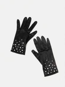 The Great Gatsby x MOTF PREMIUM 1 PAIR WOMEN'S ELEGANT DIAMOND/CRYSTAL LINE BLACK SATIN FULL FINGER GLOVES, SUITABLE FOR WEDDING PARTY - Black - View 5