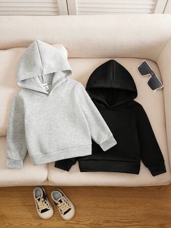 SHEIN Genkimix Kids Young Boy 2pcs All-Match Casual Pullover Hoodie, Suitable For Outdoor, Fall & Winter