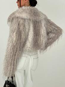 Aloruh New Fluffy Fur Collar Long Sleeve Warm Fluffy Jacket, Versatile For Autumn/Winter