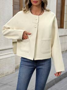 Chiquease Minimalist Women Cashmere Short Leisure Jacket, Chic Design Fall Cloth For Women