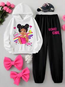 2pcs/Set Teenage Girls Casual Fashion Vacation/Commute Hooded Sweatshirt And Sweatpants Suit