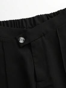 大码纯色前扣直筒休闲裤，日常穿着 - 黑色 - 查看 5