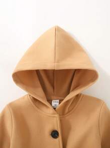 Young Girls Fashion Simple Button Tie Design Hooded Coat, Suitable For Autumn/Winter - Khaki - View 4