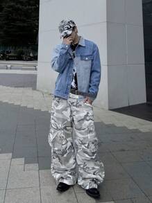 Manfinity EMRG 男式街头风格撞色单排扣口袋牛仔夹克 - 藍色 - 查看 1