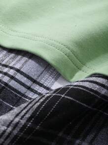 DAZY Conjunto de pijama con 2 piezas: Top con estampado de perro y pantalón de franela a cuadros - Verde - Ver 7