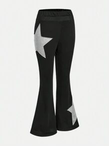 Tween Girls Star Pattern Flare Leg Casual Sweatpants, Fashionable