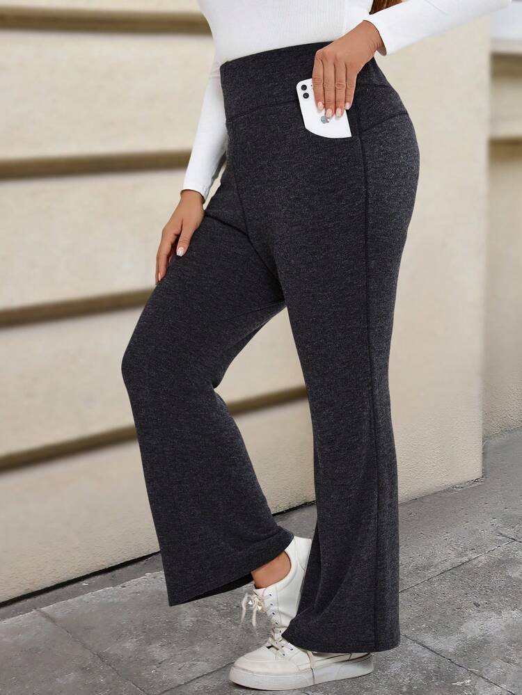 Plus Size Loose Solid Color Flared Pants, Autumn