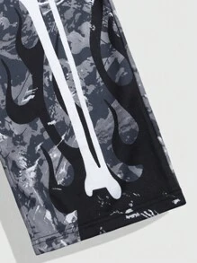 ROMWE MEN Street Life Pantalones casuales rectos con cordón y lavado ácido de camuflaje para hombres - Multicolor - Ver 6