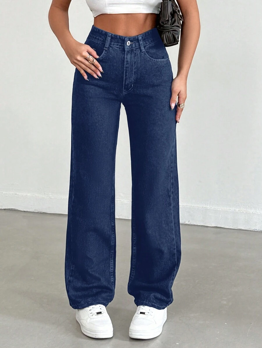 EURMUSE Women's Straight Leg Jeans ,Petite Women - Cadet Blue - View 1