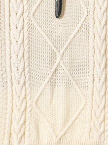 SHEIN Jersey de tejido de punto acanalado de manga larga con cuello redondo, de corte holgado, para adolescentes, adecuado para uso casual o formal, jersey ancho de punto retro en avena