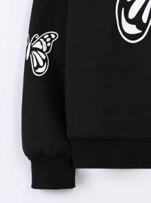 Áo khoác nỉ có mũ trùm đầu in hình bướm giản dị dành cho bé gái tuổi mới lớn, phù hợp cho mùa thu/đông - màu đen - Xem 5