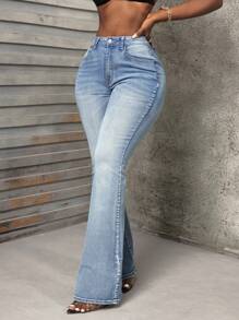 Slaydiva 前扣多口袋休闲牛仔裤，适合日常穿着 - 淺色水洗藍 - 查看 2