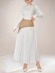 Modelyn Damen eleganter plissierter Patchwork Minirock