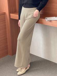 DAZY 1pc Women Solid Color Wide Leg Knitted Pants, Suitable For Autumn/Winter - Apricot - View 8