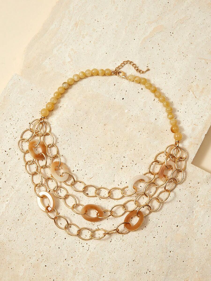SHEIN Collier à chaîne de style vintage minimaliste avec détails décoratifs, design - Or jaune - Voir 1