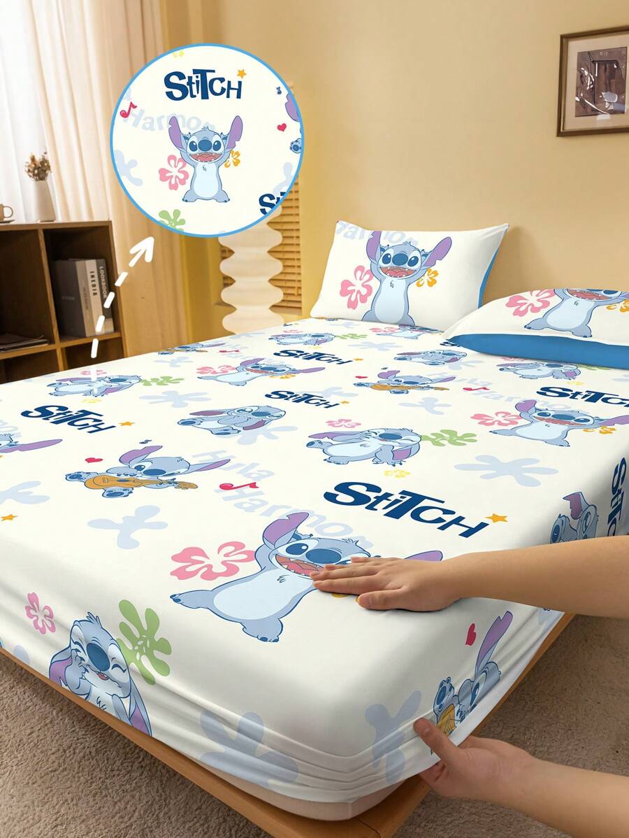 1pc Stitch Fitted Sheet, Matress Cover, Lilo & Stitch, Gifts For Girls
