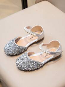 1pair Silver Baby Girl Flat Princess Shoes, Spring/Autumn - Silver - View 2