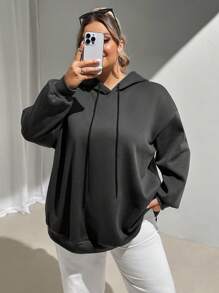 SHEIN CURVE+ 大码标语椰子树图案印花连帽衫，秋冬宽松大码女式运动衫寻找棕榈树最美的风景在攀登最高处之后挑战自己