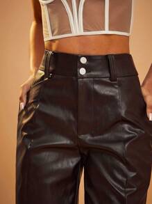 SHEIN Unity 1 条女式纯色纽扣前口袋简约设计长裤，休闲日常穿着