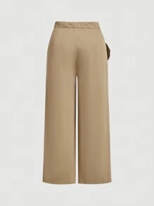 SHEIN MOD Plus Size White Retro Floral Lace Trim Straight-Leg Pants