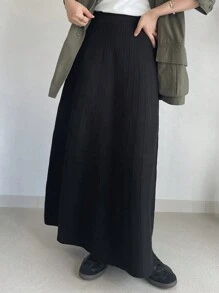FRIFUL 1 pieza Falda larga de punto de unicolor para mujer, informal para otoño/invierno