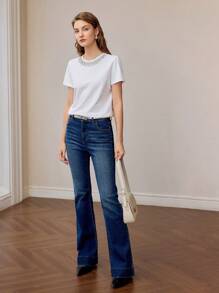 MOTF PREMIUM RHINESTONE DETAIL SHORT SLEEVE TEE - White - View 7