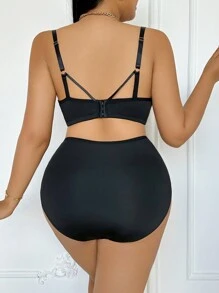 2 piezas Conjunto de lencería sensual y encantador con bordado y empalmado en talla grande