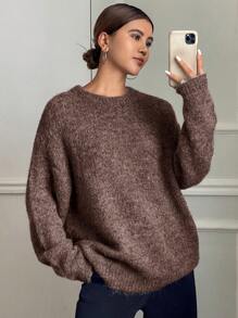 DAZY Women's Loose Fit Crew Neck Long Sleeve Plain Sweater,Long Sleeve Tops,Fall Women Clothes - Coffee Brown - View 4